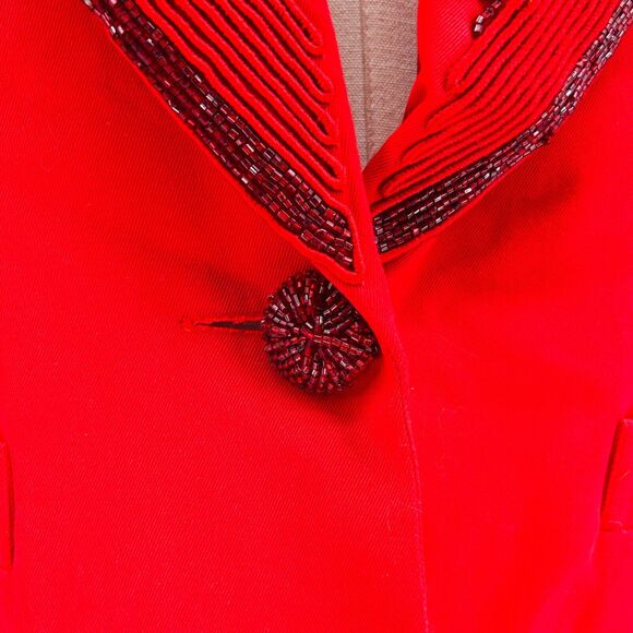 Vintage 80s Chancelle Linen Red Beaded Statement Made in Hong Kong Blazer - Picture 4 of 9